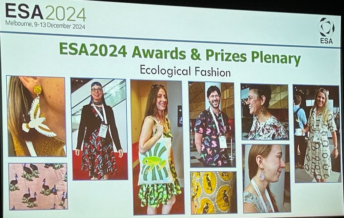 It's a wrap! Heading home from #esaus2024, inspired by the amazing passion and research working to solve the wicked challenge facing biodiversity. Can't wait for Adelaide 2025!
Photo: my contribution to fabulous biodiversity-themed fashion at ESA!