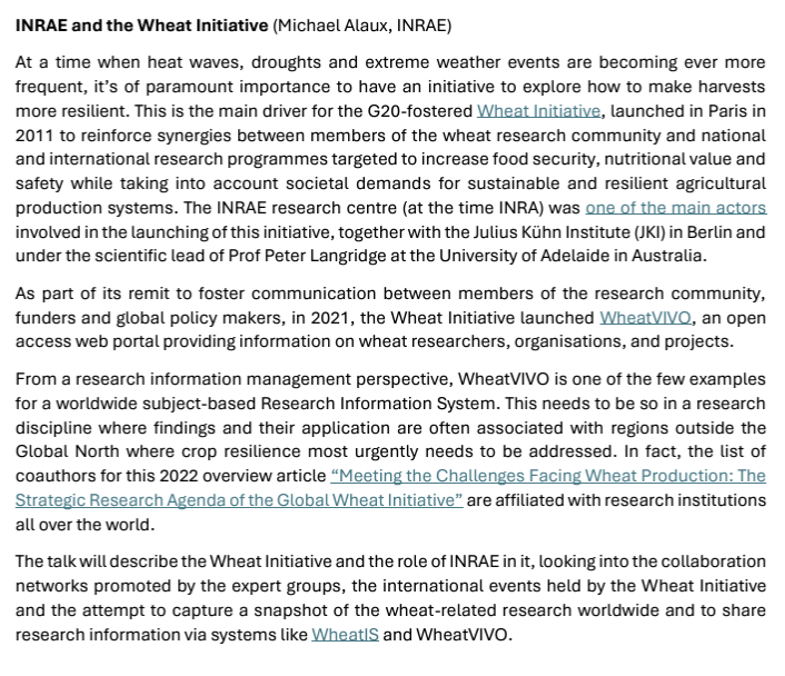Wheat Initiative (@wheatinitiative) on Twitter photo <a href="/michaelalaux/">Michael Alaux</a> Wheat Information System Expert Working Group Chair gave a great keynote on <a href="/INRAE_France/">INRAE</a> and the <a href="/WheatInitiative/">Wheat Initiative</a> during the euroCRIS Strategic Membership Meeting 2024 in Paris!
Find all the info, an extended abstract and the PPT here:
dspacecris.eurocris.org/handle/11366/2… <a href="/michaelalaux/">Michael Alaux</a> Wheat Information System Expert Working Group Chair gave a great keynote on <a href="/INRAE_France/">INRAE</a> and the <a href="/WheatInitiative/">Wheat Initiative</a> during the euroCRIS Strategic Membership Meeting 2024 in Paris!
Find all the info, an extended abstract and the PPT here:
dspacecris.eurocris.org/handle/11366/2…