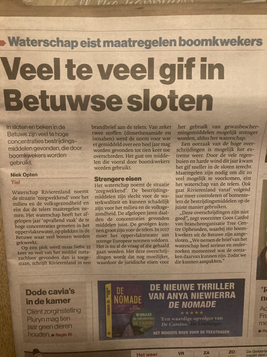 Veel te veel gif in Betuwse sloten!
1. Onderzoek is niet goed
2. Linkse hobby’s, die willen meer bos
3.Mensen uit Opheusden plassen in sloten, zijn medicijnresten
4.NLD telers zijn de meest efficiënte uit buitenland is nog slechter
5. Deze hoeveelheden zijn niet schadelijk 
6. …