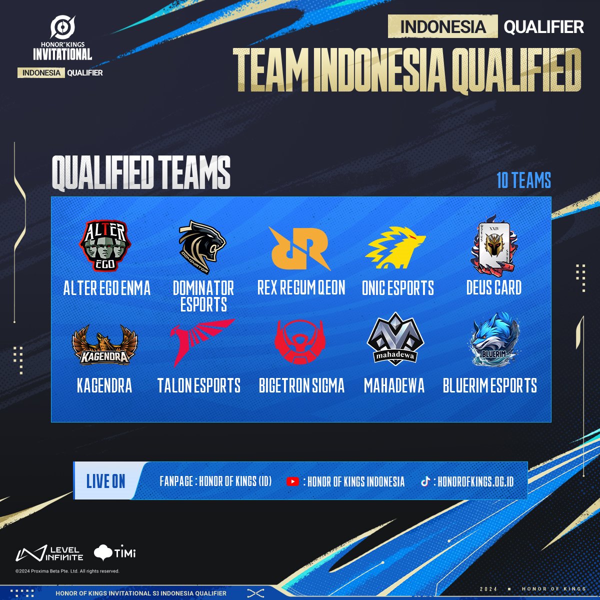 HoKEsports's tweet photo. Introducing the qualified teams for the HoK Invitational S3 SEA Qualifier! 🔥

Which team do you support?

Play Honor of Kings now!
🔗 https://t.co/fDzyiKiwh1

#HOKInvitationalS3 #HOKS3 #2024HOK #HOKInvitational #HonorOfKings #HOKEsports https://t.co/NExYJWkLuE