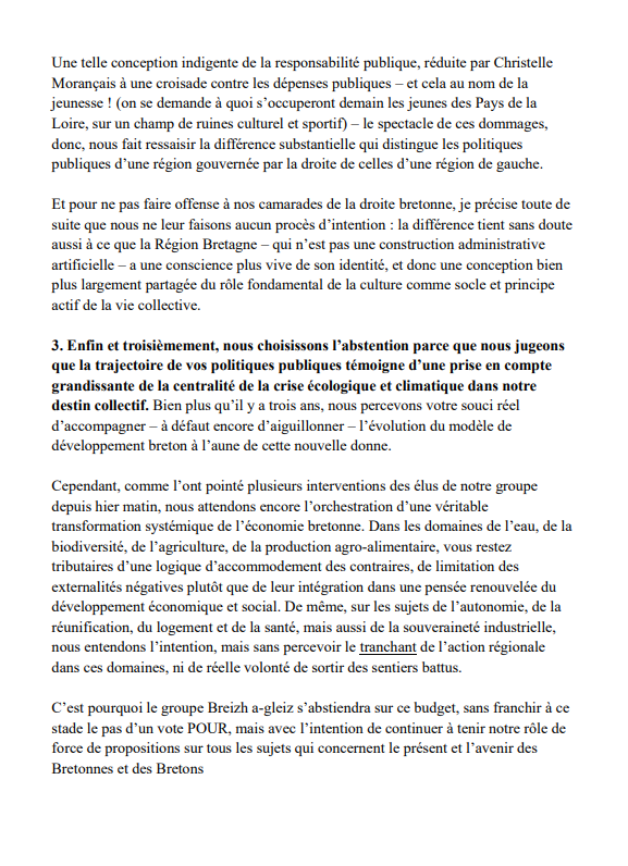 A la conclusion du débat budgétaire de <a href="/regionbretagne/">Région Bretagne</a> hier soir, nous avons exprimé notre position finale qui sera une ABSTENTION sur le #budget régional et plus un vote CONTRE. Voici le texte de notre intervention en séance :