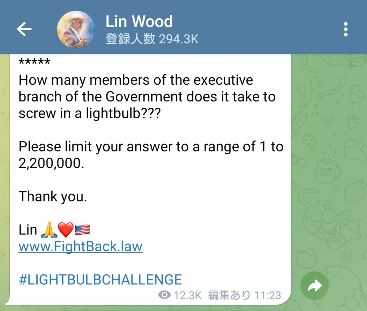 yoshikoo00's tweet image. *****
How many members of the executive branch of the Government does it take to screw in a lightbulb???

Please limit your answer to a range of 1 to 2,200,000. 

Thank you. 

Lin 🙏❤️🇺🇸
FightBack.law

#LIGHTBULBCHALLENGE