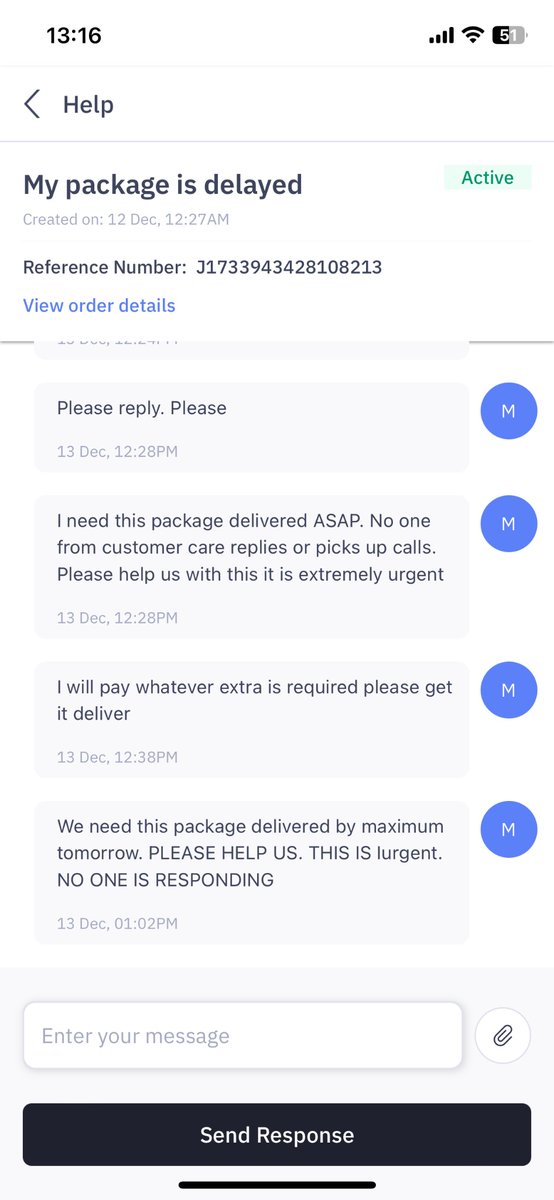 vasvi_'s tweet photo. @delhivery @help_delhivery OUR PACKAGE IS GETTING DELAYED, IT NEEDS TO BE URGENTLY DELIVERED BY TOMORROW 14 DECEMBER. NO ONE FROM THE HELP DESK IS HELPING OUT OR REPLYING TO OUR QUERY. DESPITE SEVERAL EFFORTS CUSTOMER CARE IS UNRESPONSIVE. PLEASE HELP. https://t.co/cxNt0OxGXF