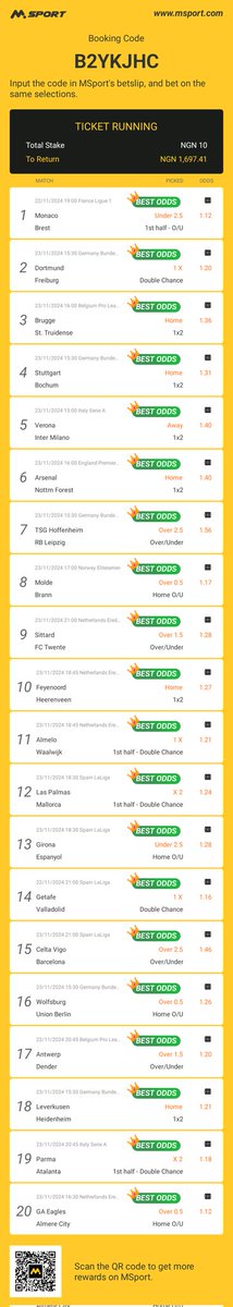 CryptoMbappe6's tweet photo. These are my bet selections on MSport: 20 matches with odds 109.51. Click the link and follow the bet directly:
https://t.co/49SaTiChSc https://t.co/PUvEWDXqcP