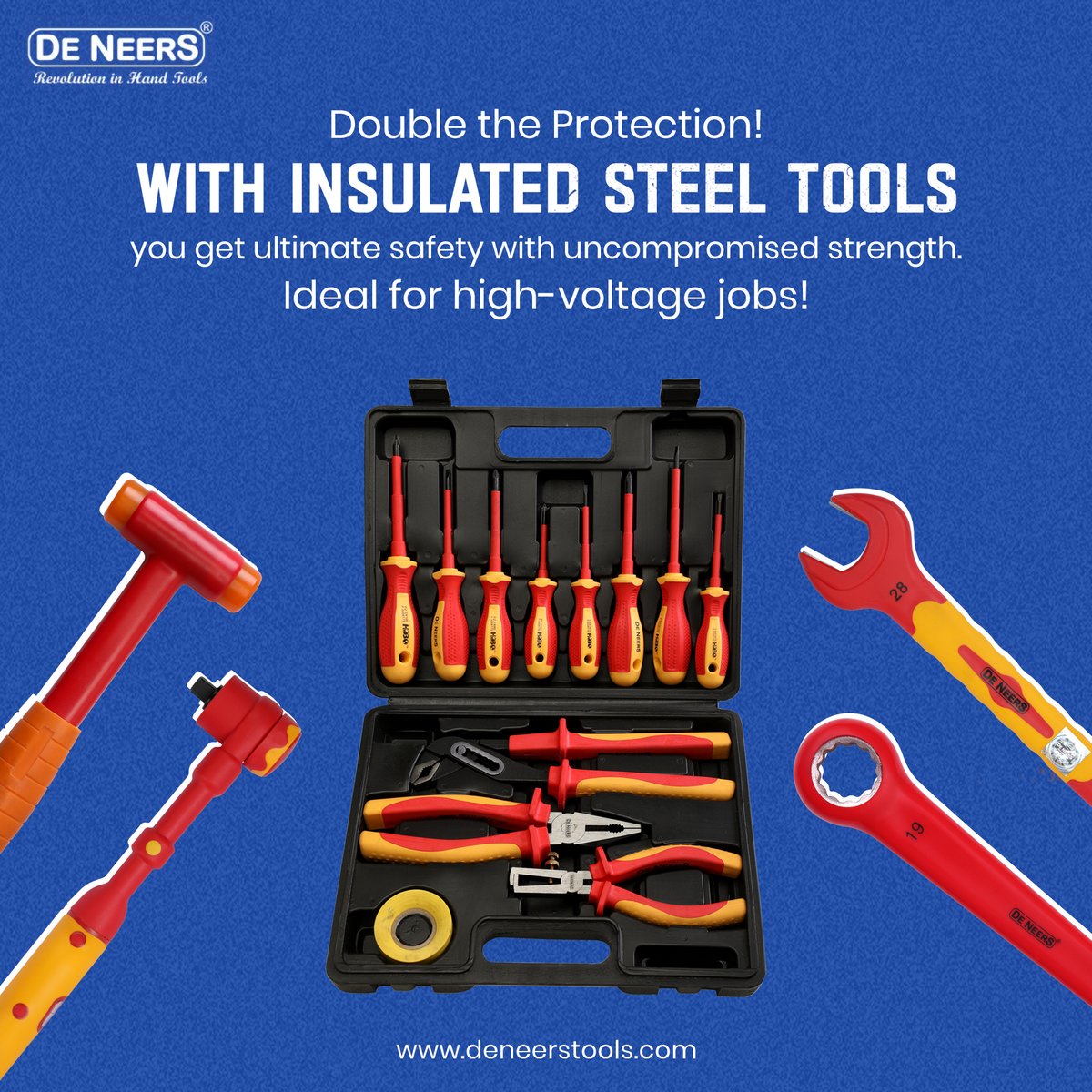 DeNeersTools's tweet image. Double the protection, double the confidence. Our Insulated Steel Tools offer unmatched safety and strength for high-voltage tasks, ensuring your team can work in hazardous conditions with peace of mind.

#InsulatedSteelTools #DoubleProtection #HighVoltageTools #DeNeersSafety