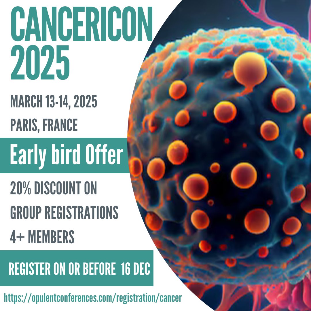 MayaWilliams047's tweet image. 📷 Don’t miss the Early Bird Discount! 📷
We are delighted to offer a 20% discount on group registrations. This special offer is available until 16th December.
Secure your spot today 
#EarlyBird #GroupRegistration #Conference #Cancericon2025
Register here: opulentconferences.com/registration/c…