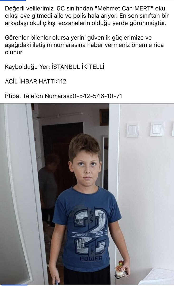 İstanbul İkitelli’de kayıp bir çocuğumuz var dostlar lütfen yayalım
