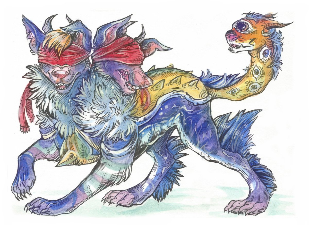 Taski_Guru's tweet image. Old fantasy hell beast Halloween adoptables (closed)
#twoheads #hybrid #chimera #witch #canine #adopt #skull #feline