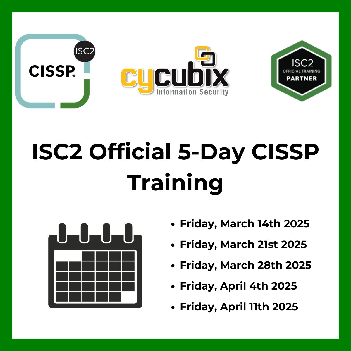 fcerullo's tweet image. Official @isc2 #CISSP training one day a week over five weeks, delivered by an authorised ISC2 instructor using the latest courseware - perfect for balancing professional development with a busy schedule. cycubix.com/course/isc%c2%… #cybersecurity #CybersecurityCertification