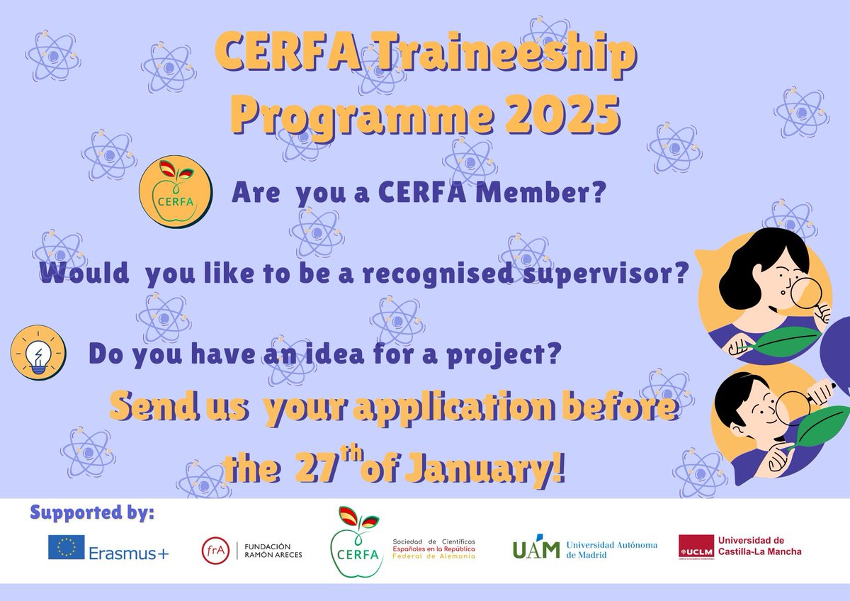 Otro año más llega la Navidad, y en CERFA abrimos la convocatoria de las ayudas de Traineeship junto con la UAM y la UCLM. Vete preparando el proyecto, que tienes hasta el 27 de enero. buff.ly/3S6XV5D