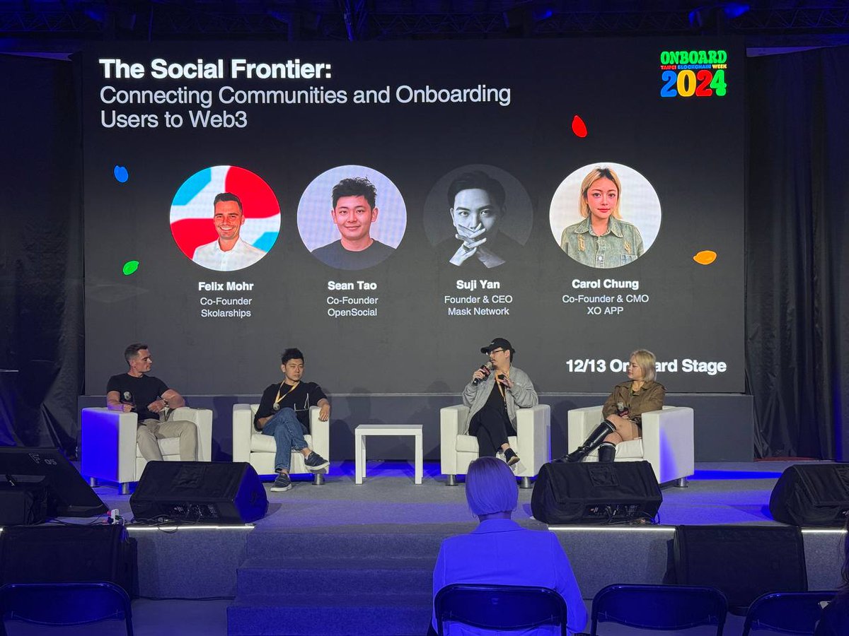 The Social Frontier: Connecting Communities and Onboarding Users to Web3

Felix Mohr <a href="/FelixMohrHQ/">Felix Mohr</a>, Skolarships <a href="/SkolarshipsCom/">Skolarships</a>
Sean Tao <a href="/0xSeanTao/">Sean Tao</a>, OpenSocial <a href="/OpenSocialLabs/">OpenSocial</a>
Suji Yan <a href="/suji_yan/">Suji Yan 💜🔥🎭</a>, Mask Network <a href="/masknetwork/"></a>
Carol Chung, XO APP @XO_appr
#TBW2024