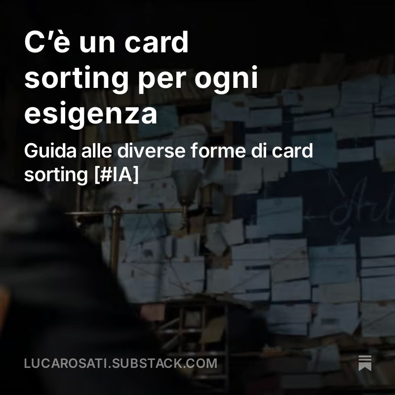 Esistono molteplici varianti di card sorting, ciascuna adatta a tempi, obiettivi, contesti differenti: ognuno può trovare quella più conveniente al proprio momento lucarosati.substack.com/p/ce-un-card-s…