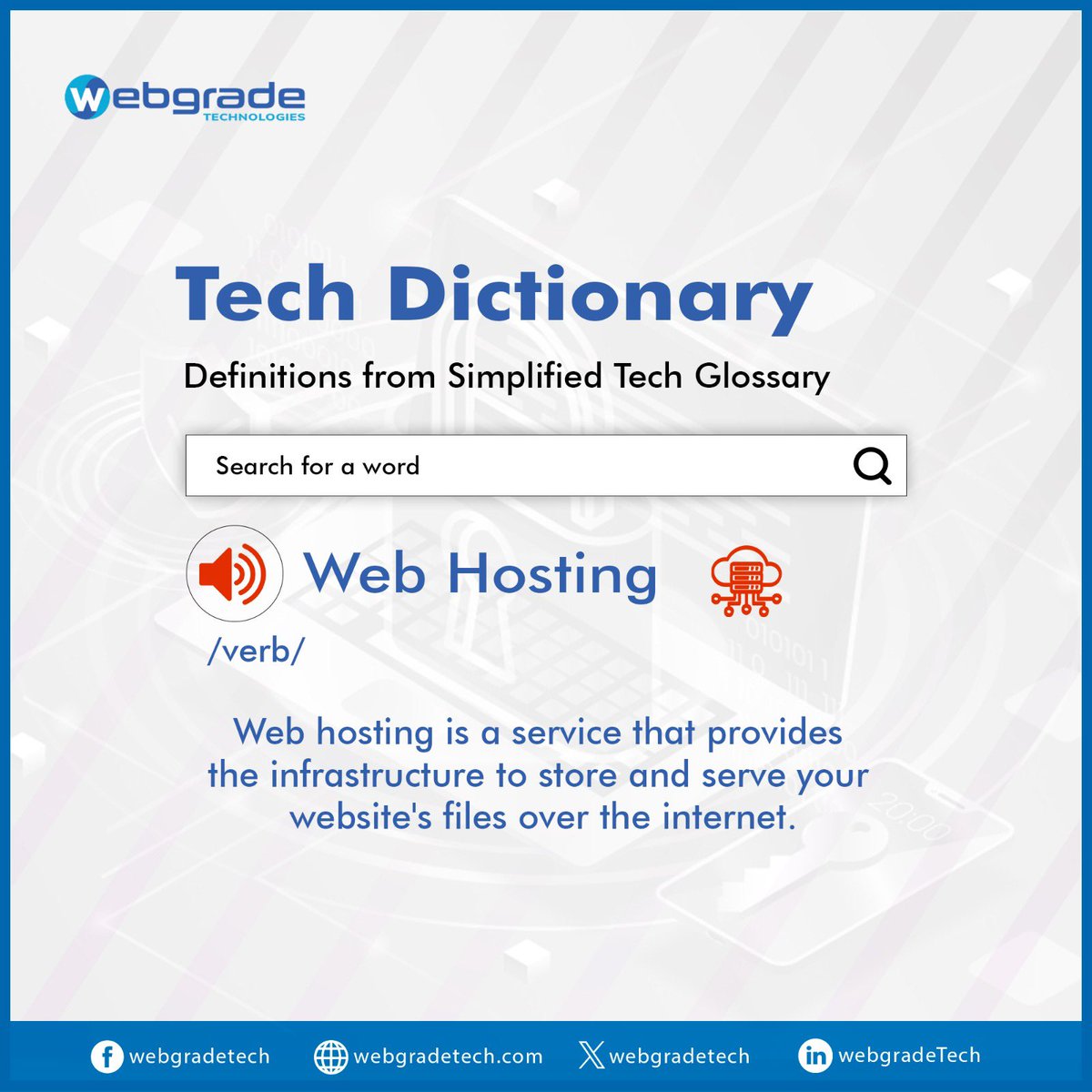 WebgradeTech's tweet image. Web Hosting is like renting space on a server where all your website’s content - images, text, videos lives, so that people can access it online.
Get Tech Literate with us - Follow us for more.
#techglossary #simpliedtech
