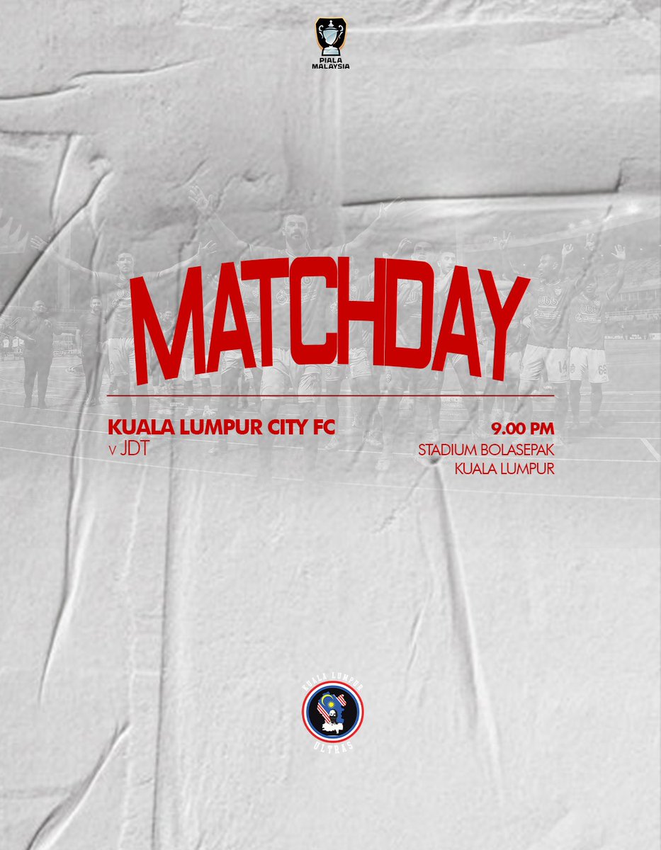 BangsarT59's tweet photo. HARI PERLAWANAN !!
Suku Akhir 1 Piala Malaysia 24/25
Lawan Johor
Std Cheras
9 Malam
*All Out Bois π
#VamosKL
#DarahMaruah
#SampaiMatiKualaLumpur
#PureCitySoul
#KLDroogs https://t.co/AI7xuj5gXb