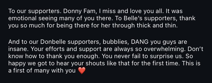 belindoll's tweet photo. you’ll never catch him NOT being grateful (and vvv loud about it) to those solid fans/supporters of his other half ❤️‍🩹

#DonBelle
#DonnyPangilinan | #BelleMariano https://t.co/LnB9ejXHr1