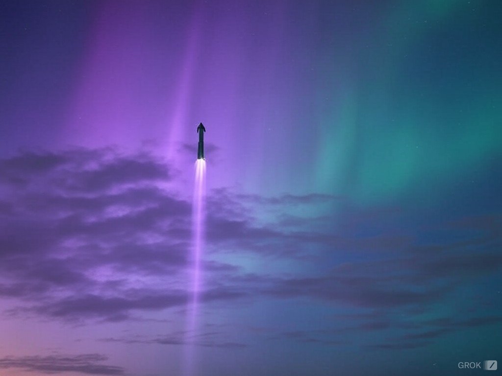 BEARBEARBEAR920's tweet photo. @teslaownersSV Starship launch under northern lights 🚀 https://t.co/6IFcFNYOtu