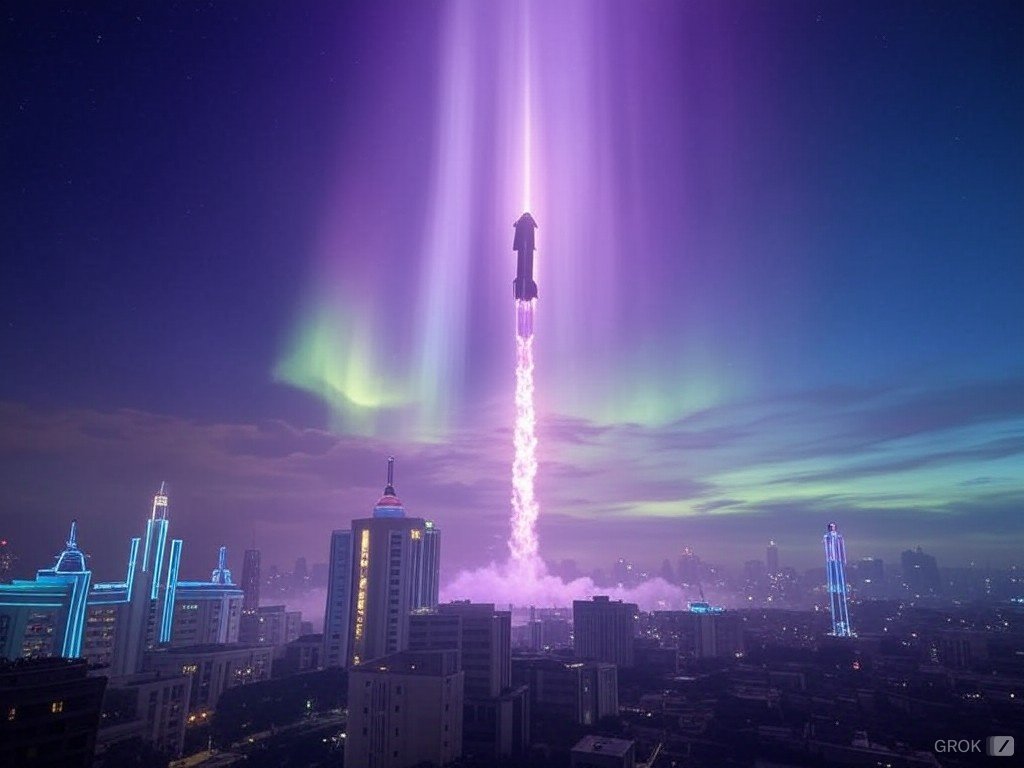 BEARBEARBEAR920's tweet photo. @teslaownersSV Starship launch under northern lights 🚀 https://t.co/6IFcFNYOtu