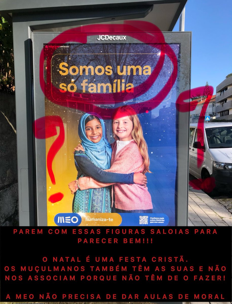 SenhorLuc's tweet photo. Parem com essas figuras saloias para parecer bem.

O Natal é uma festa cristã, e os muçulmanos têm as suas e não nos associam porque não têm de o fazer. Normal!

A ⁦@MEOpt⁩ não precisa de nos dar aulas de Moral! https://t.co/X0tJsY2hap