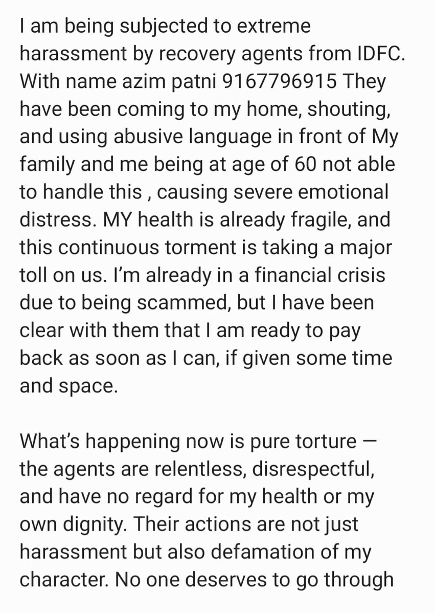 MoiyedN's tweet photo. In urgent need of help from the @IDFCFIRSTBank  agents they have been so bad with me they are calling and harassing me visiting my place abusing and what not is this how you treat your customers ? please check the attachments for more details on this https://t.co/FYKM32A0iT