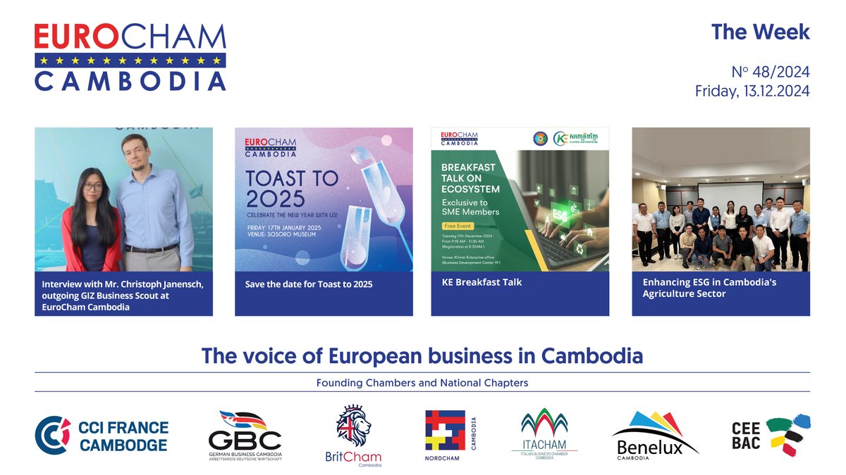 Newsletter 48: 13 December 2024

Read our latest newsletter: shorturl.at/5y8kg

#EuroChamCambodia #BusinessNews
