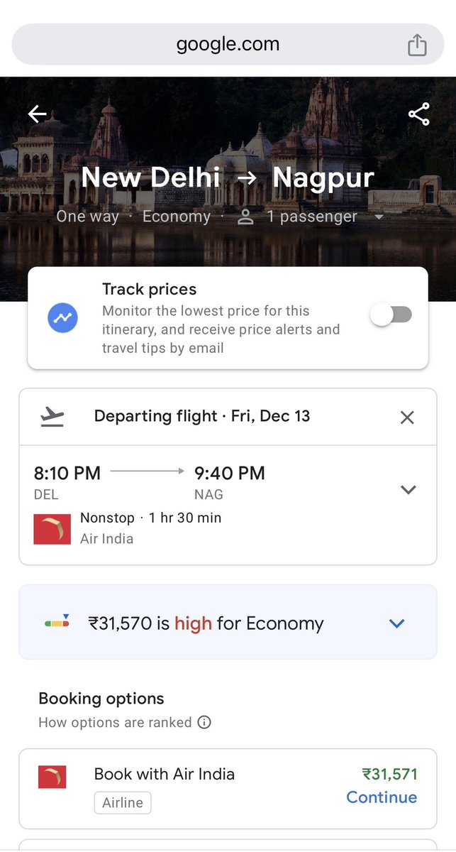 ShirpurkarRupal's tweet photo. $31,571 for a Delhi to Nagpur flight? * Really? 😳😳 

Shri @RamMNK ji, @airindia can the middle class even afford to travel within India now?

#Inflation #TravelCosts #modisarkar https://t.co/wsL0iBPhoa