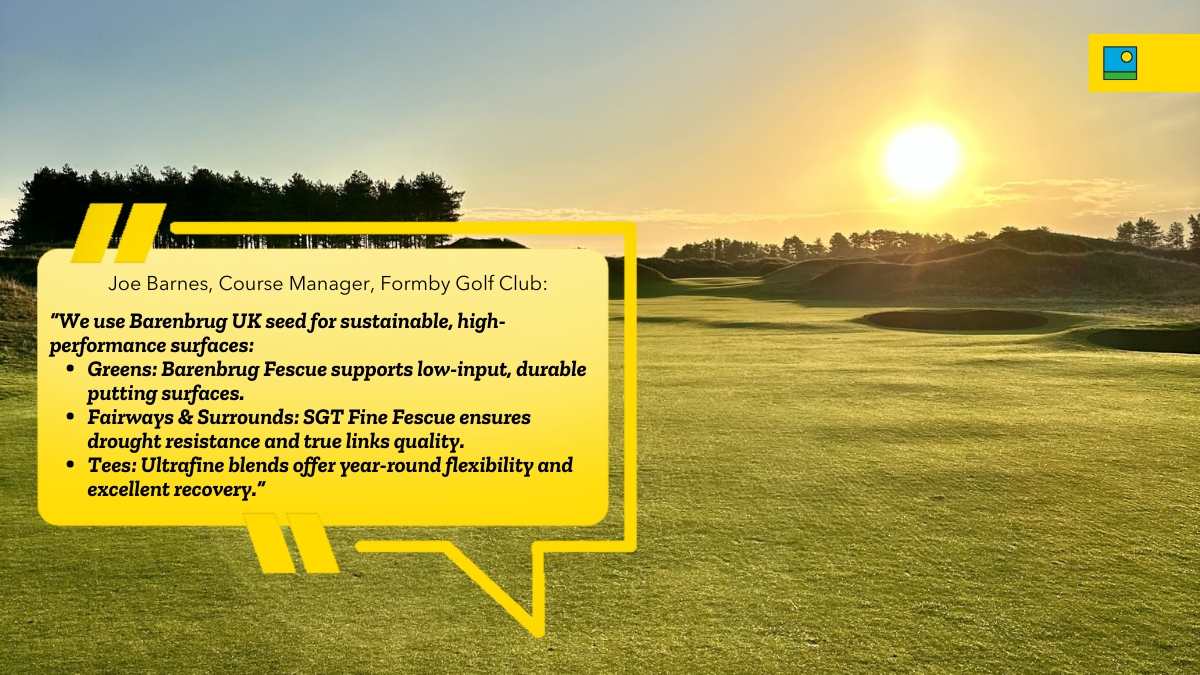 It's great to hear <a href="/FormbyGolfClub/">Formby Golf Club</a> can see the benefits of Barenbrug UK products. 
Using a range of Barenbrug UK seed- predominantly #Fescue on greens, #SGTFineFescue on fairways and surrounds, and #Ultrafine blends on tees⛳️

It's been a pleasure supporting the hard work of Joe