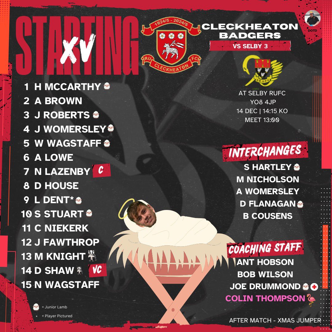 🏉Team News!🏉

It’s a Triple Header as all 3 senior teams make the short trip along the M62 to Selby for what promises to be some great rugby action!!

Get over and support the lambs!

 Away 🆚 <a href="/selby_rufc/">Selby RUFC</a> 
📆Sat 14th Dec
⏰ 2.15pm KO
📍 YO8 4JP
🐑 🔴⚪️🔴⚪️🔴🐑
#UTL #coachtrip