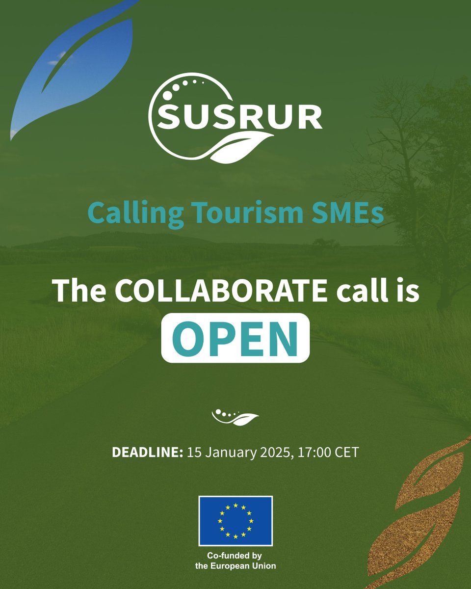 susrurproject's tweet photo. 🌟 Calling Tourism SMEs!
Embrace innovation and sustainability with Open Call #3 - COLLABORATE! 🚀
🔍 LEARN MORE: https://t.co/4SxRWpm6h9
#sustainabletourism #innovation #ruraltourism #EISMEA https://t.co/NznlMAzEuS