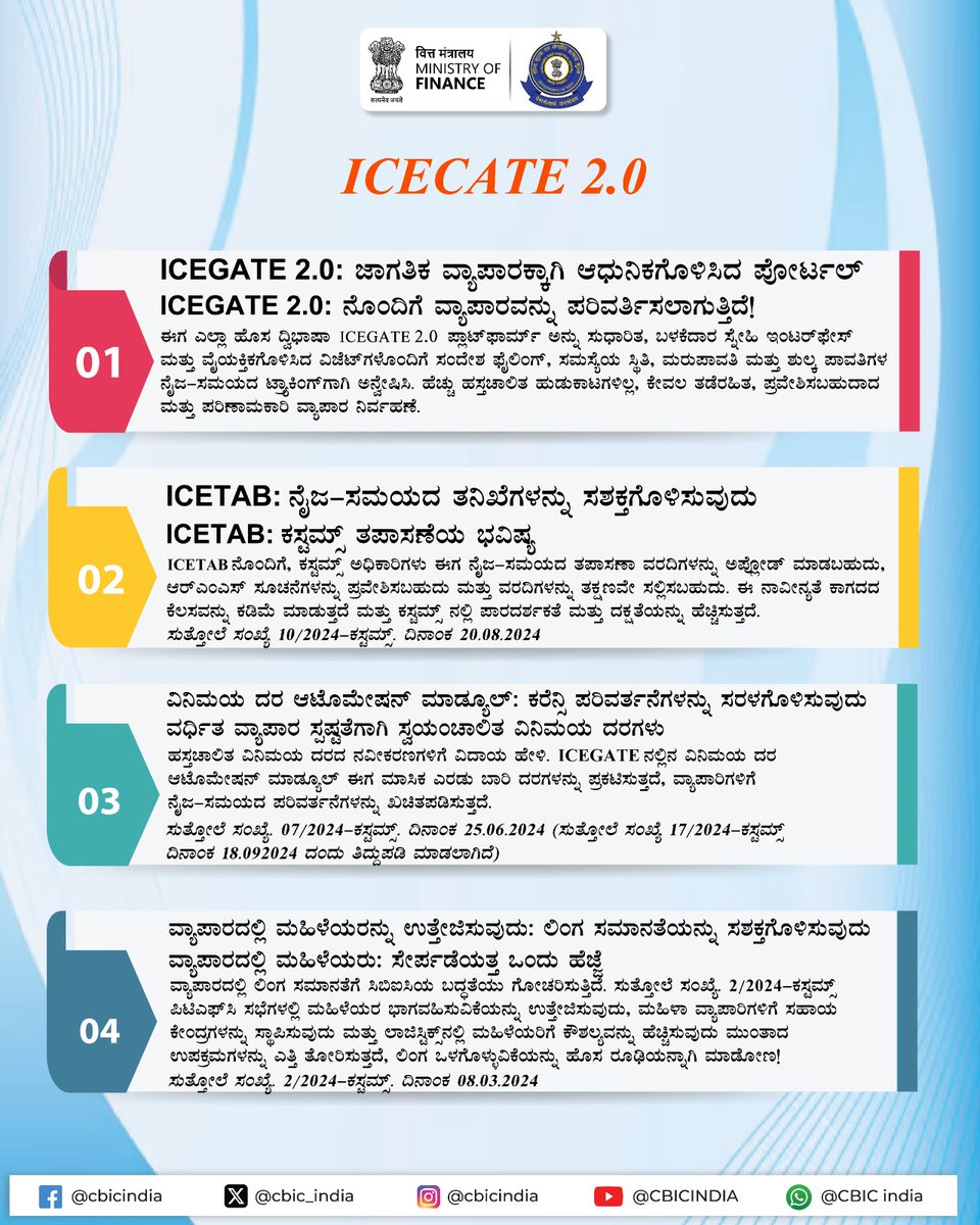 PIBBengaluru's tweet image. ಭಾರತೀಯ ಕಸ್ಟಮ್ಸ್ ಎಲೆಕ್ಟ್ರಾನಿಕ್ ಡೇಟಾ ಇಂಟರ್ ಚೇಂಜ್ (EDI) ಗೇಟ್ ವೇ #ICEGATE ಪರಿಣಾಮಕಾರಿಯಾಗಿ ಮತ್ತು ಪ್ರಾಥಮಿಕವಾಗಿ ಇವುಗಳ ವ್ಯವಹಾರವನ್ನು ಸುಗಮಗೊಳಿಸುತ್ತದೆ.👇 

👉 ಇ-ಫೈಲಿಂಗ್
👉 ಆನ್ ಲೈನ್ ತಿದ್ದುಪಡಿ ಸಲ್ಲಿಕೆ
👉 ಆನ್ ಲೈನ್ ಸುಂಕ ಪಾವತಿ
👉 ಸಮಸ್ಯೆ ಪರಿಹಾರ
👉 ವ್ಯಾಪಾರಿಗಳಿಗೆ ಐ ಜಿ ಎಸ್ ಟಿ ಮರುಪಾವತಿ ಪ್ರಕ್ರಿಯೆ

1/3