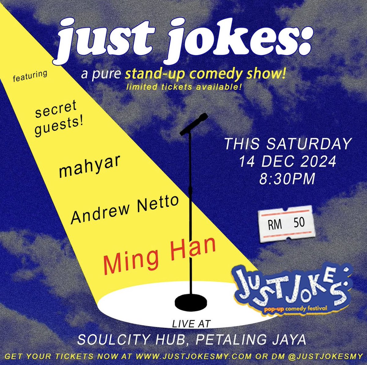 kaypohmedia's tweet photo. What’s happening in Klang Valley this weekend!

Just Jokes : Stand-up Comedy
📍Soulcity Hub, PJ

Pekan Teman Baik : Tutur Tubuh
📍DPAC

Ronggeng Kuala Lumpur
📍Central Market 

Art Without Borders 
📍GMBB

#kaypohevents https://t.co/bo6SmvQjYn