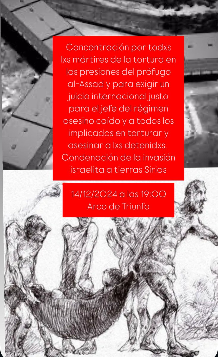 luchainternacio's tweet photo. La comunitat siriana convoca concentració demà dissabte a les 19h a Arc de Triomf, #Barcelona en solidaritat amb les víctimes de tortura del règim d'al Assad, que va fer més desapareguts que les dictadures de Xile i l'Argentina i també contra la invasió i atacs d'Israel. #Síria. https://t.co/9WZiGkbwsY