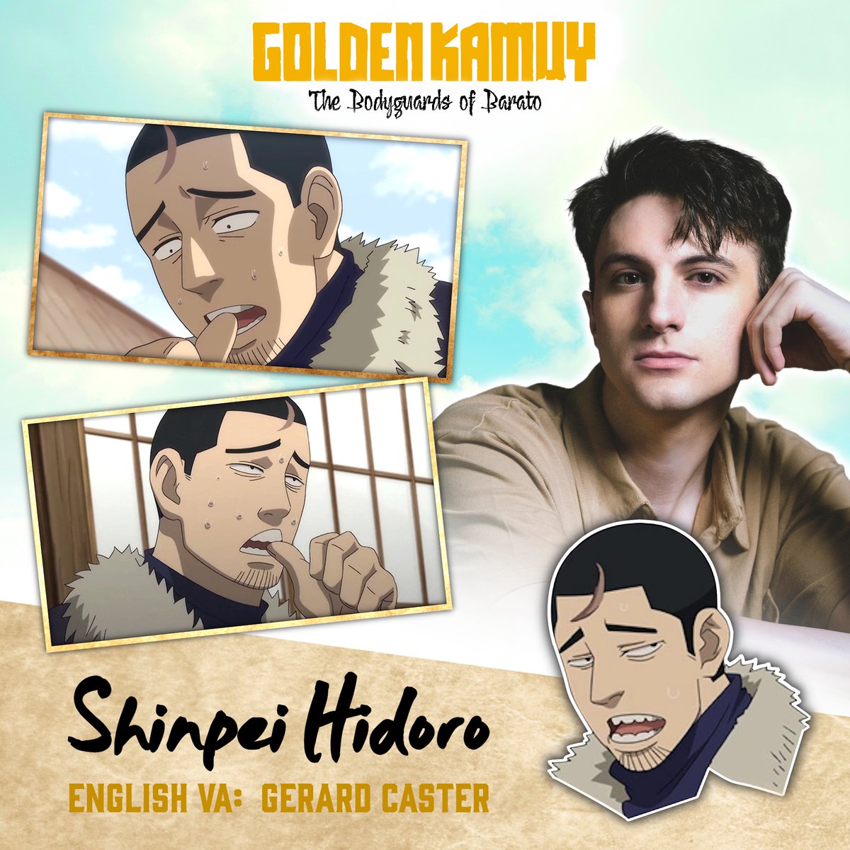"Hold on... kidnapped?!" 😬 

Excited to voice the Hidoro Boss's son, Shinpei Hidoro in Golden Kamuy's OAD Eng Dub "The Bodyguards of Barato"

Thank you director Jeremy Inman and audio wiz Zach Davis for having me. I had a lot of fun playing this nervous wreck! 😂