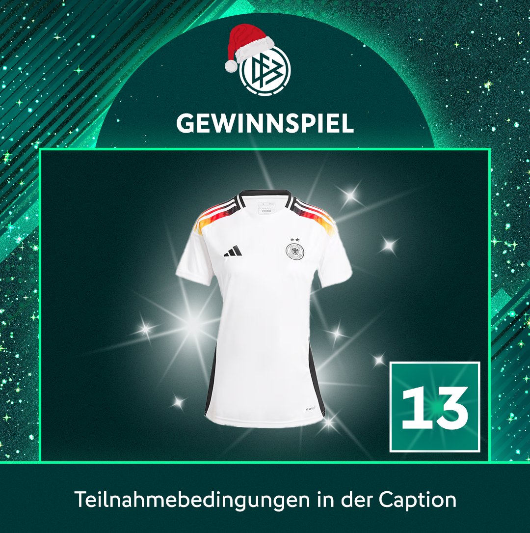 DFB-eSports (@dfb_esports) on Twitter photo Türchen 13 🎅
Gewinne ein Trikot der DFB-Frauen-Nationalmannschaft! 💪
So einfach nimmst du teil:
1. Folgt <a href="/DFB_eSports/">DFB-eSports</a>
2. Likt den Beitrag!  
3. Kommentiert mit eurer Größe (S, M, L, XL, etc.)!
4. Retweetet diesen Beitrag!
Das Gewinnspiel endet am 19.12.2024, um 23:59 Uhr. Türchen 13 🎅
Gewinne ein Trikot der DFB-Frauen-Nationalmannschaft! 💪
So einfach nimmst du teil:
1. Folgt <a href="/DFB_eSports/">DFB-eSports</a>
2. Likt den Beitrag!  
3. Kommentiert mit eurer Größe (S, M, L, XL, etc.)!
4. Retweetet diesen Beitrag!
Das Gewinnspiel endet am 19.12.2024, um 23:59 Uhr.