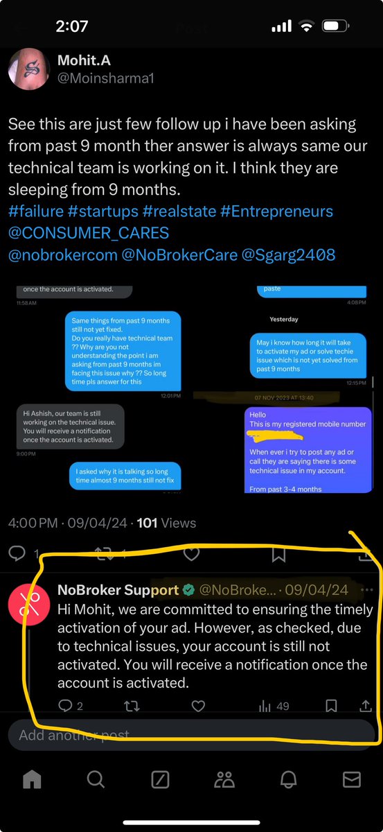 Moinsharma1's tweet image. I dono wht @NoBrokerCare  team doing,shame for such startup who can’t solve my issue from 2+ years. today also same reply our team is working on it. @startupindia @nobrokercom @AmitKumarA @tweetofajay @jagograhakjago #nobrokerturns10 #buynsell #Entrepreneurship #indainstartup