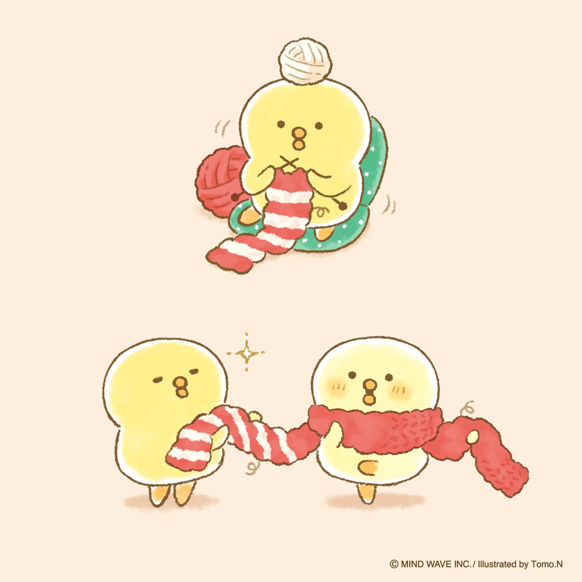 できた！手編みのしましまマフラーどうぞ🧣 #ぴよこ豆 #マインド