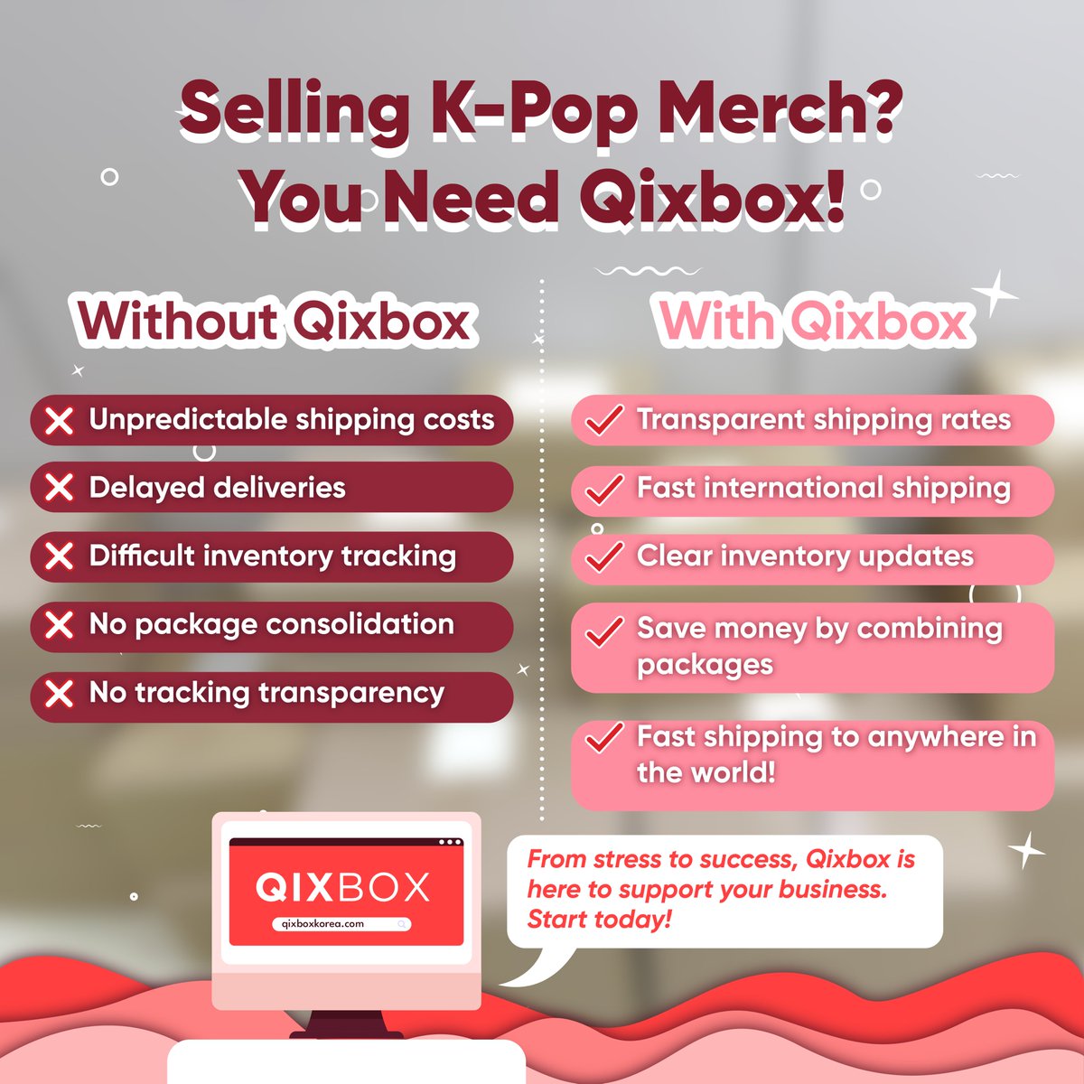 qixbox's tweet image. Facing challenges when shopping in Korea? Don’t worry! Qixbox provides the tools and services you need for a hassle-free experience. 

DM us to learn more! 🌟

#koreawarehouse #koreaproxyservice #kpopsale #kpopmerchandise #skzhop_hiptape #KpopMerchandise