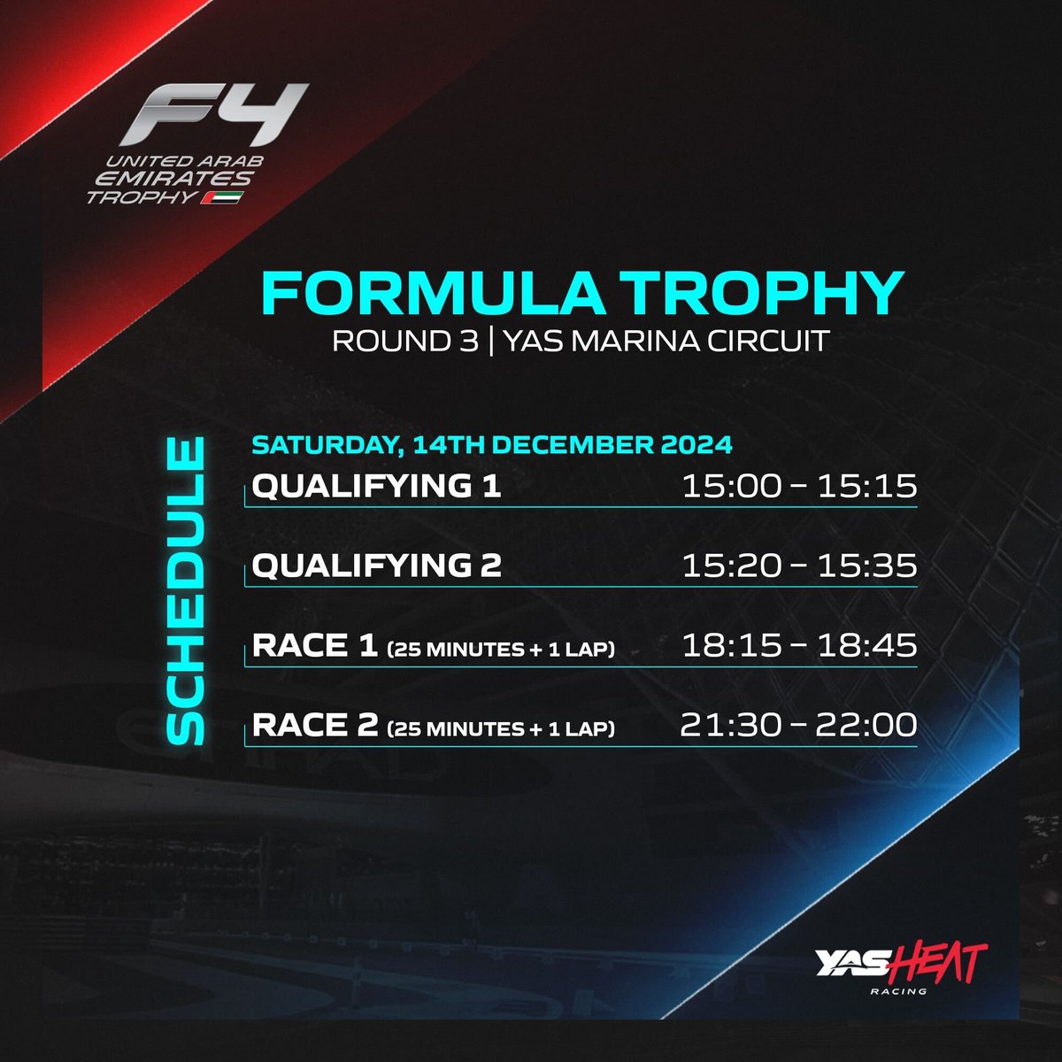 YAS Heat Racing (@yasheatracing) on Twitter photo Donโt miss the action! ๐ฅ
Get your tickets now for the <a href="/gulf12hours/">Gulf 12 Hours</a> Race Weekend and come support the team in the Final Round of the Formula 4 Trophy Series!
๐๏ธ 2-Day Tickets: AED 50
๐ Book your spot now through the link in bio!
#YasHeatRacing #Gulf12Hours Donโt miss the action! ๐ฅ
Get your tickets now for the <a href="/gulf12hours/">Gulf 12 Hours</a> Race Weekend and come support the team in the Final Round of the Formula 4 Trophy Series!
๐๏ธ 2-Day Tickets: AED 50
๐ Book your spot now through the link in bio!
#YasHeatRacing #Gulf12Hours