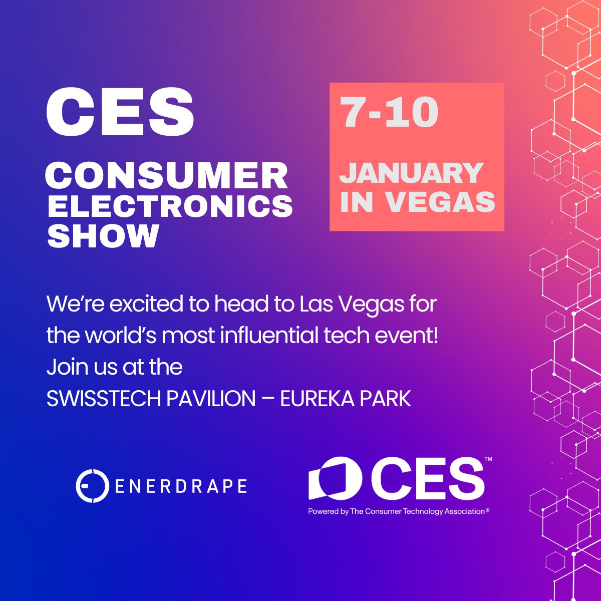 Enerdrape is Heading to CES 2025 in Las Vegas! 

Meet our CEO and CTO, who will be available to answer your questions and share our vision for the future of urban renewable energy.

🔗 ces.tech

#SwissTech #CES2025 #CESwiss #GeothermalInnovation