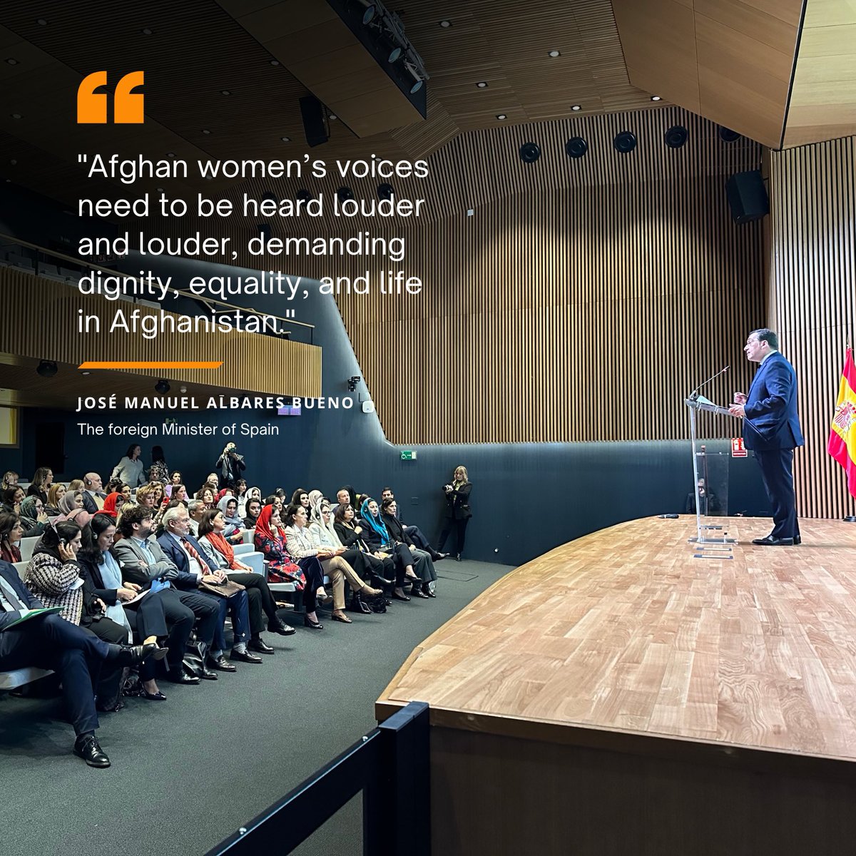 WomenForAfg's tweet image. @jmalbares , @SpainMFA opens the #HearUs Madrid Conference, pledging Spain’s commitment to Afghan women. He calls for accountability, ICC referral, and revoking decrees violating human rights. Afghan women demand dignity, equality, and life. #WordsToAction&quot;
#HearUs