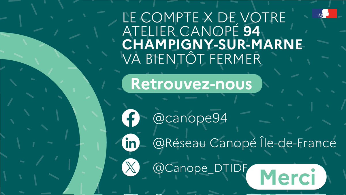 📢Chers abonné.es, nous arrivons à la fin d’une aventure et ce compte sera bientôt fermé. 🔔Pour rester informé de nos activités : ➡️X <a href="/Canope_DTIDF/">Réseau Canopé Île-de-France</a> ➡️Facebook @canope94 ➡️ LinkedIn Réseau Canopé Île de France 🙏Merci pour votre fidélité et tous ces échanges !