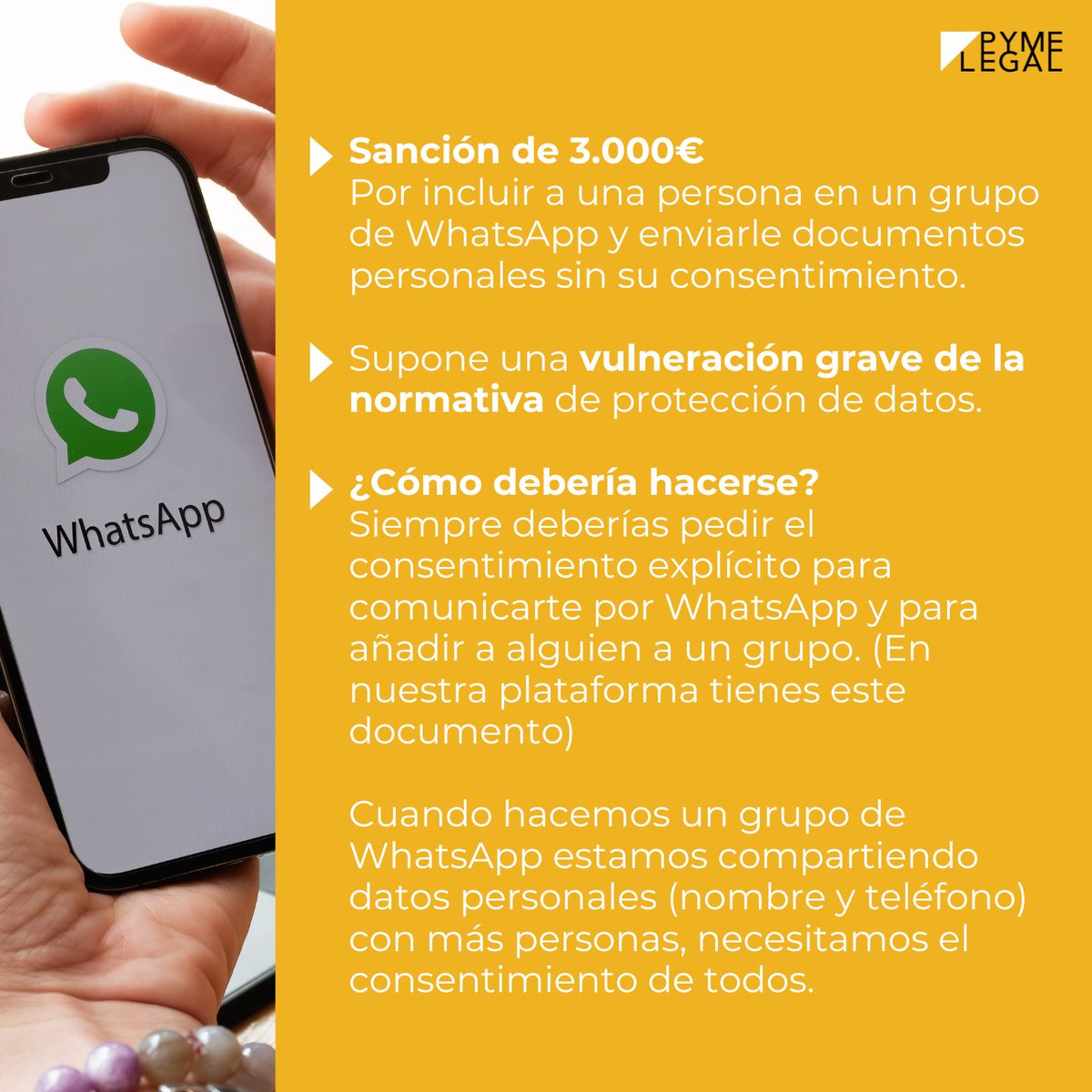 🚨 ¿Sabías que incluir a alguien en un grupo de WhatsApp sin su consentimiento puede costarte caro?

🔐 Protege los datos de tu negocio y evita sanciones como esta.

#ProtecciónDeDatos #PymeLegal #RGPD #LOPDGDD #LSSICE #Privacidad #AvisosLegales #Negocios #Web #Sanción