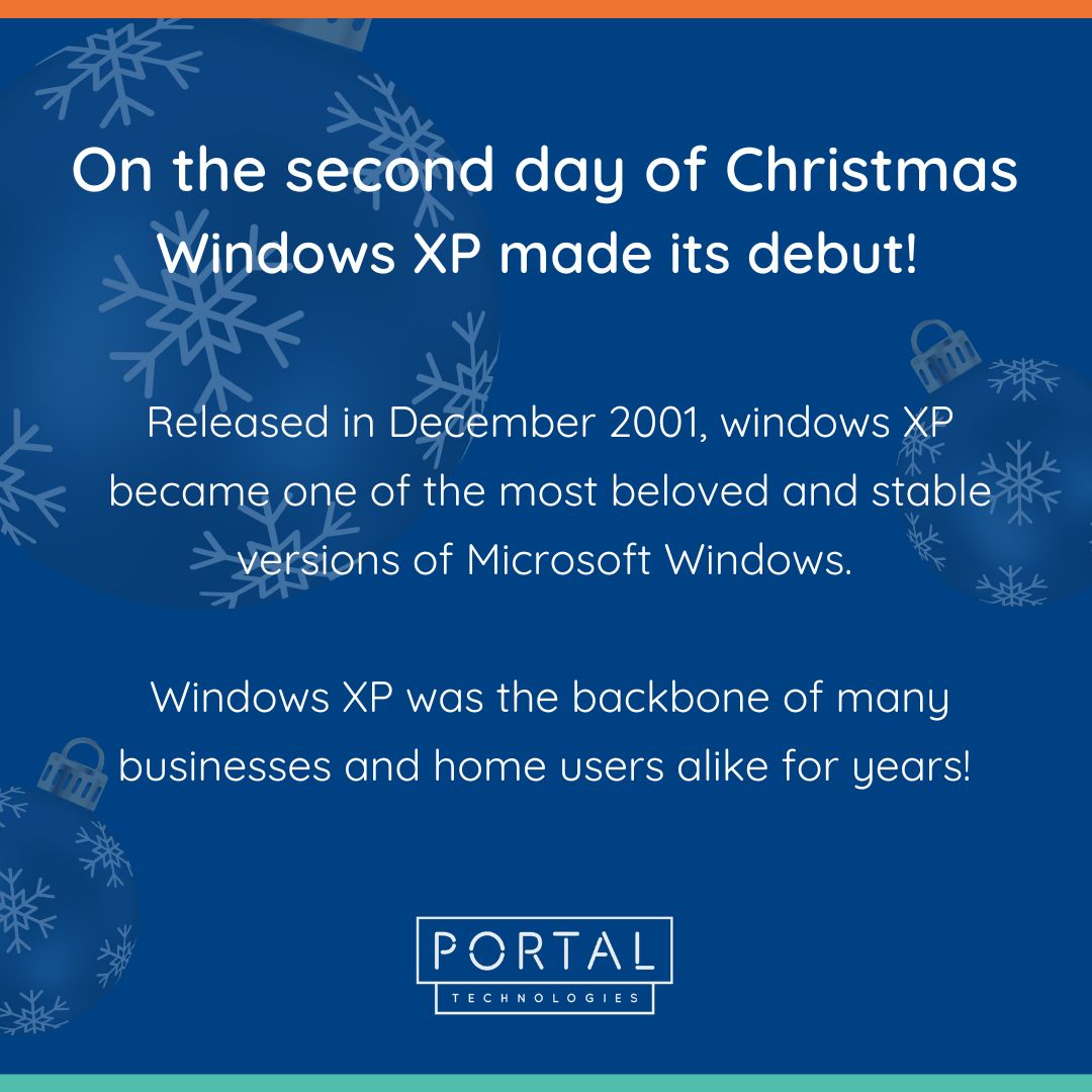 UKPortalTech's tweet photo. On the second day of Christmas... Windows XP made its debut! Released in December 2001, XP became one of the most beloved and stable versions of Microsoft Windows. It was the backbone of many businesses and home users alike for years! #WindowsXP #TechNostalgia #Microsoft #UKTe... https://t.co/hoYUDPGOGI
