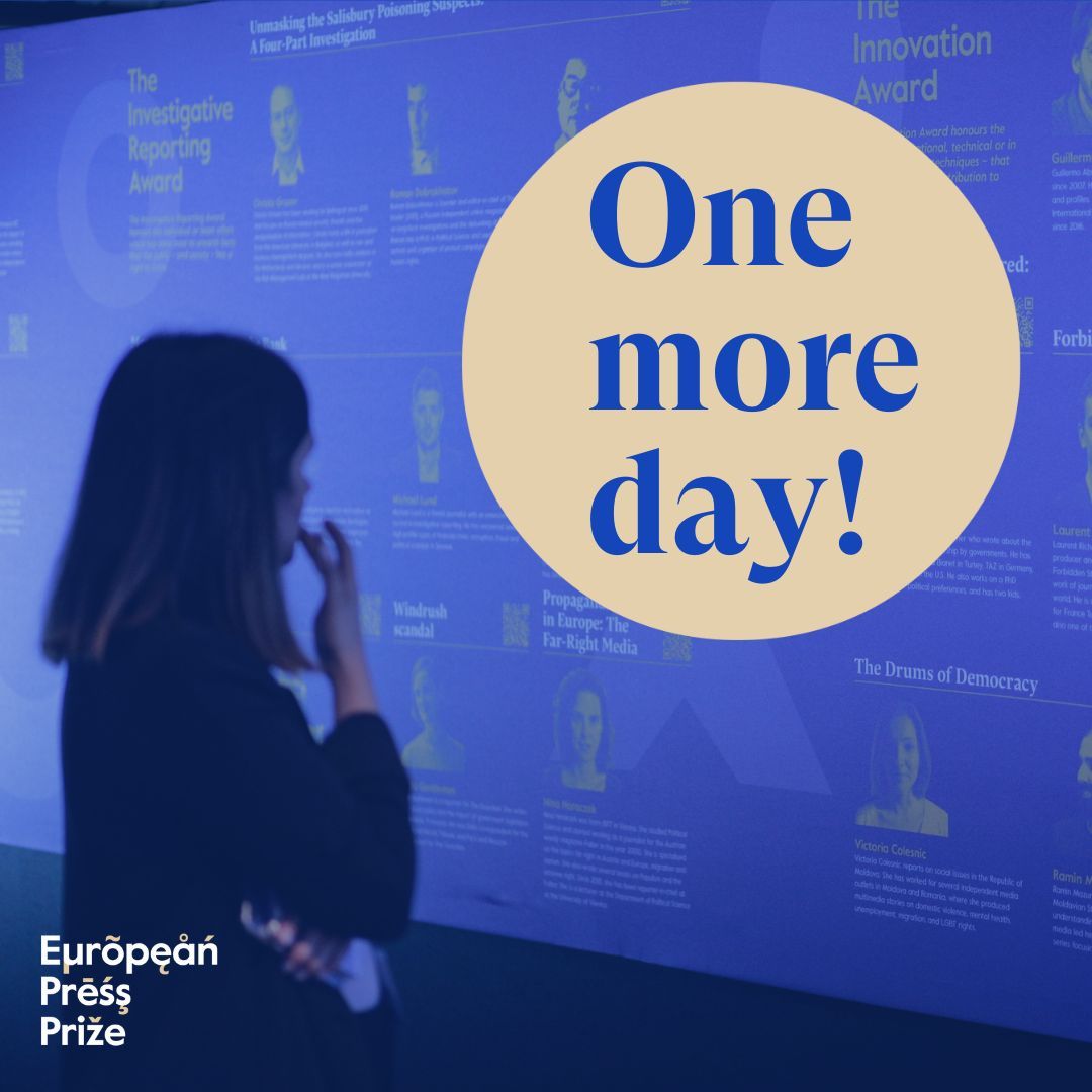 One more day! ⌛  The deadline for the 2025 European Press Prize is approaching — make sure to enter your work before 23:59 CET on 14 December 🏃‍♀️ 

➡️ All information about entering is on our website: buff.ly/2BRdA2T

#europeanpressprize #journalism