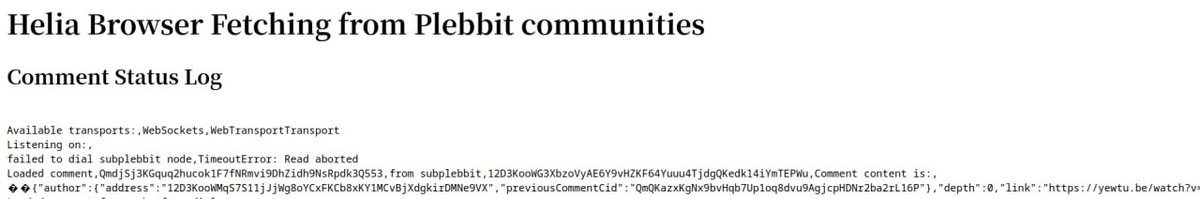 New milestone has been achieved:

Full P2P node in the browser/mobile is has proven to work and soon to be deployed on plebbit-js. I just got a local browser node to load a comment P2P from the community node over WebSockets. End-to-end encrypted, no gateways or RPC involved!