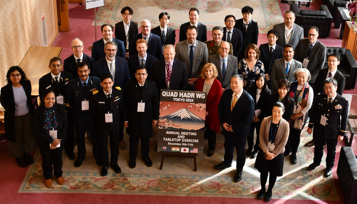 MofaJapan_en's tweet photo. #Quad HADR Meeting &amp; Table-top exercise was held in Tokyo under Japan’s chair to deepen the cooperation and coordination among the four countries 🇦🇺🇮🇳🇯🇵🇺🇸 in times of disaster in the #IndoPacific region. 
#Australia #India #US https://t.co/olw65mEkm9