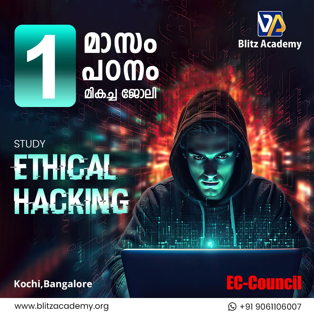 haris6396575446's tweet image. At Blitz Academy, students receive top-notch training, industry certifications, and hands-on experience, preparing them for the challenges of the cybersecurity landscape. 

For more Info:
blitzacademy.org/coursedetail.p…

#Ethicalhackingcourseinkerala
#EthicalhackingcourseinKochi