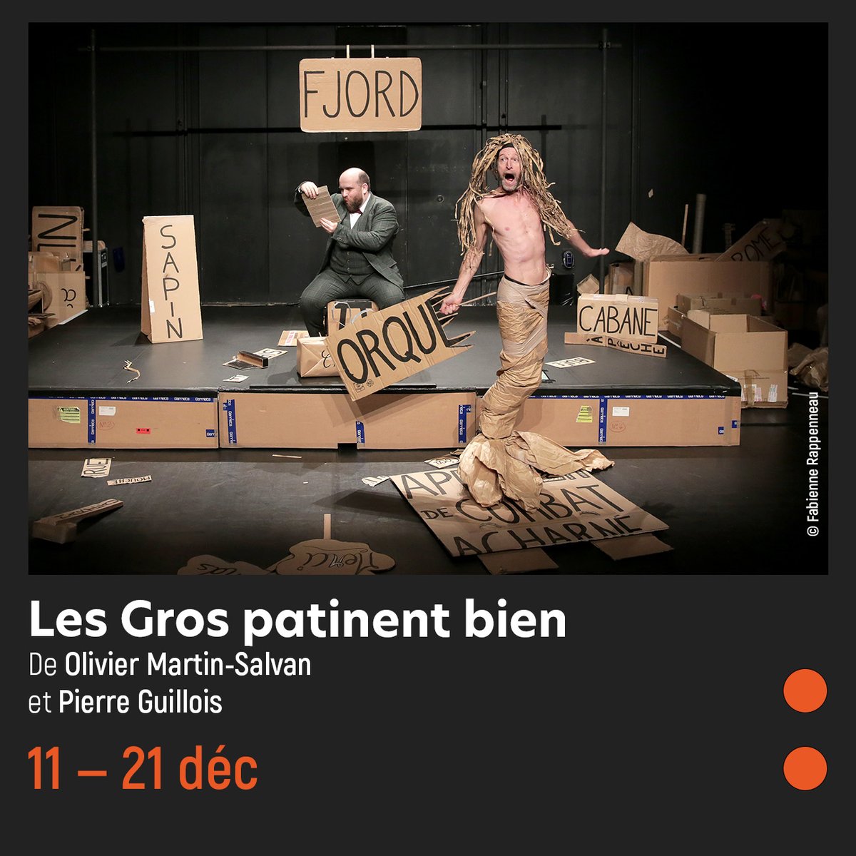 Les Gros patinent bien s'est installé pour 10 dates à la Mc2 ! Venez savourer ce cabaret de cartons salué d'un Molière du Théâtre Public signé Pierre Guillois et Olivier Martin-Salvan ! 👉Informations et réservation ici: url-r.fr/jnzoU