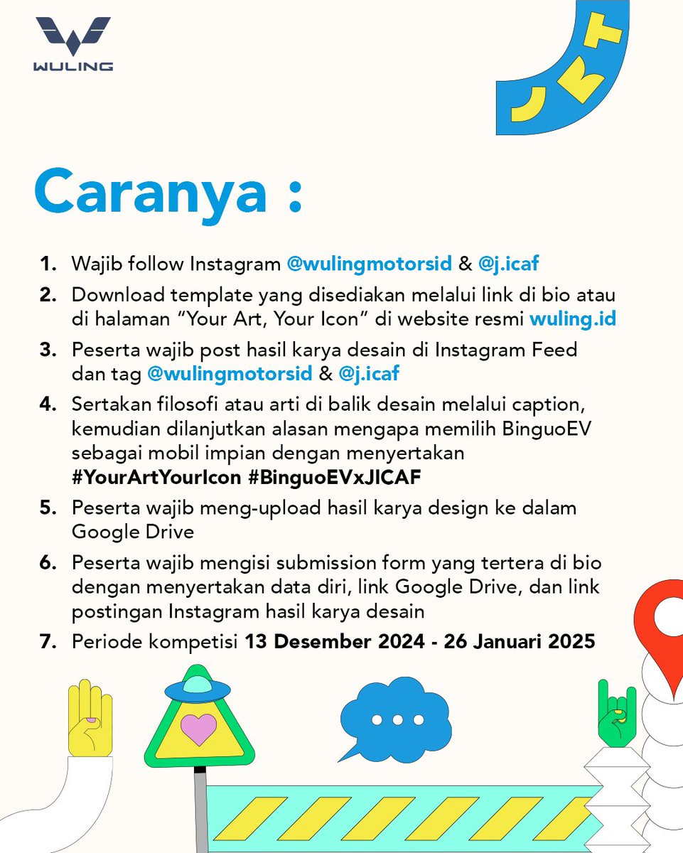 WulingMotorsID's tweet photo. Yuk join Your Art, Your Icon Competition dan tuangkan ide kreatifitasmu di sini! Info lebih detail klik link di bio, ya!
*S&K berlaku.
Β #YourArtYourIcon #BinguoEVxJICAF #WulingMotors #DriveForAGreenLife #DriveElectricBeTheIcon #BinguoEV https://t.co/MKqEQyY7qu