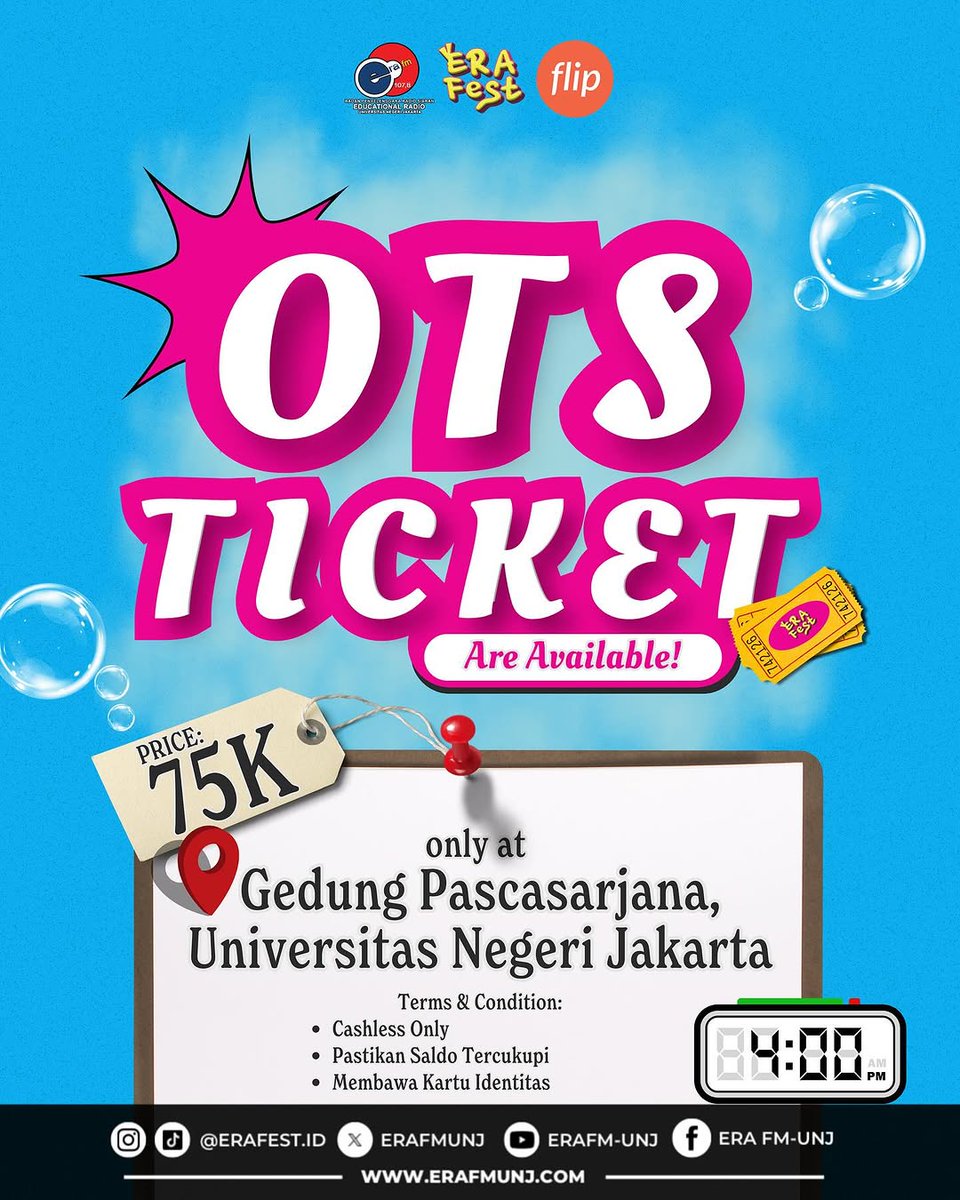 ERAFMUNJ's tweet photo. Ekhem~ udah jam 4 nih Edufriend, udah pada otw ke Closing Erafest belum nih? ayo Edufriend ikut merapat dan temenin mindu have fun malem ini 😜 gausah khawatir buat yang belum dapet tiket karena OTS TICKET tersedia sekarang🕺🏻‼️
#ERAFMUNJ #ERAFEST #ERAFEST2024 https://t.co/0HLeIB1EBv