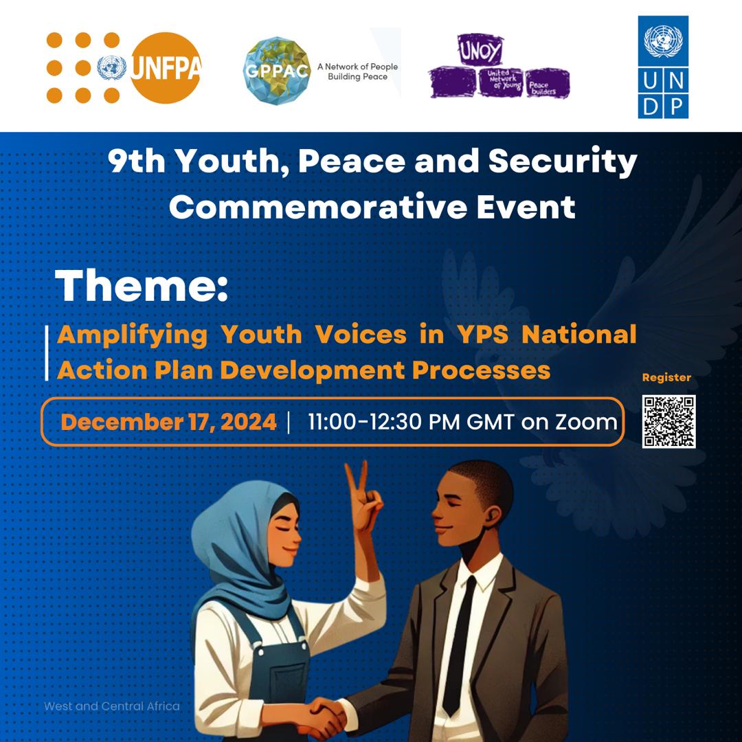 Join us on 17 Dec 2024 as we commemorate the 9th anniversary of the #YouthPeaceSecurity agenda! 

This virtual event will bring together young peacebuilders &amp; policymakers to amplify youth voices in #YPS National Action Plan development processes.
Register lnkd.in/e8U8Ta9T